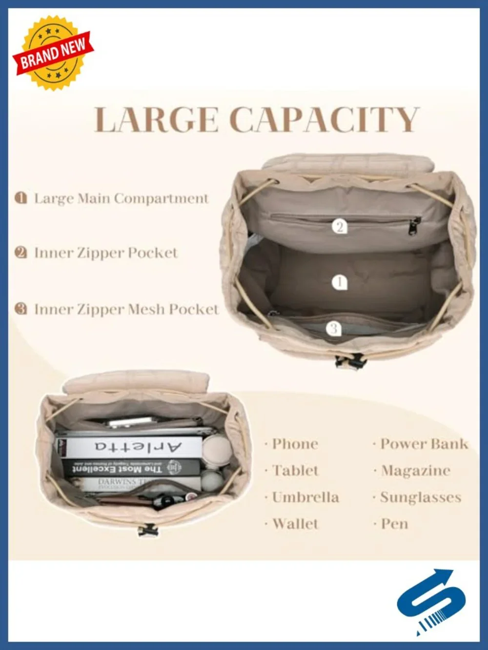 Quilted Puffer Backpack for Women, Lightweight Travel Daypack with Adjustable